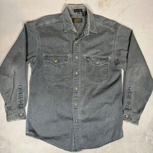 Vintage Eddie Bauer Elkhorn Twill Shirt Mens Medium Grey Cotton Made in USA